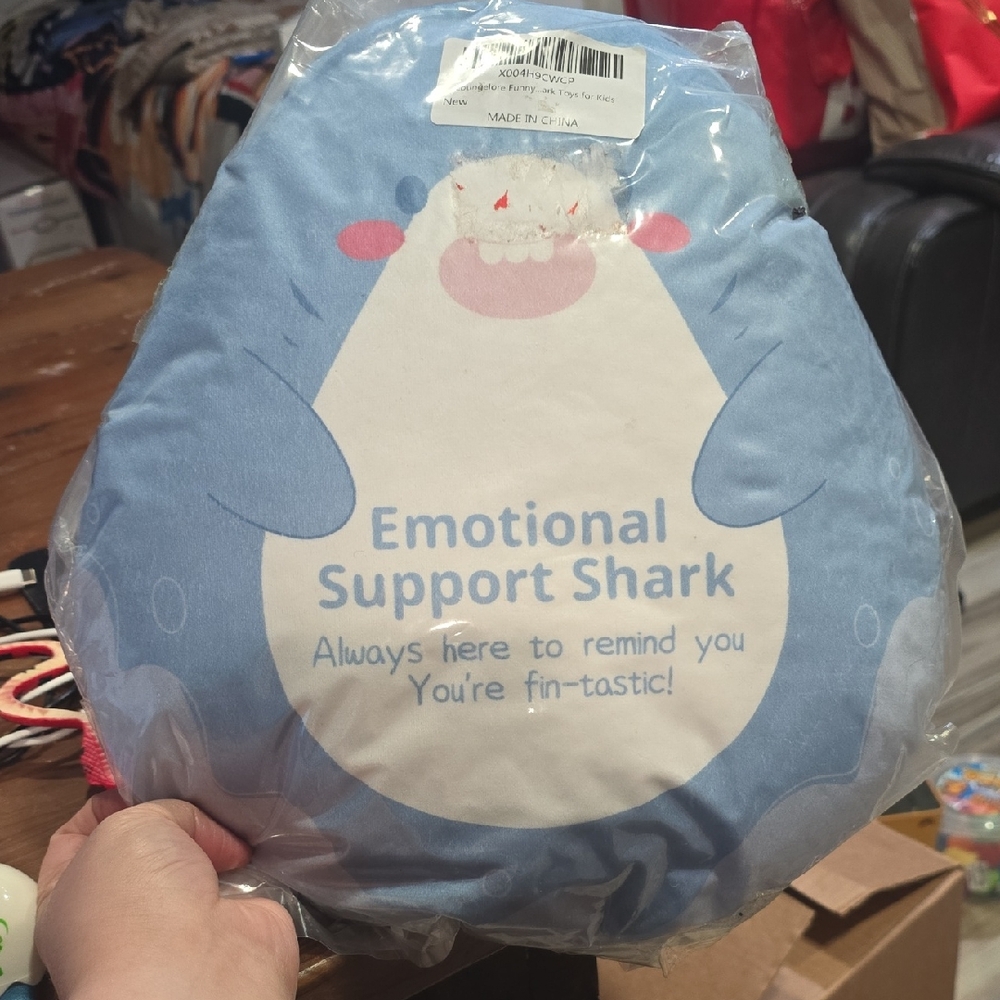 Emotional Support Shark Plush Pillow Blue
